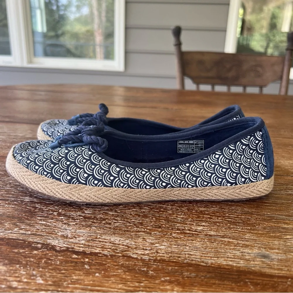 UGG SYLESTE Canvas LAMB FUR ESPADRILLE SCALLOP FLATS Slip On Shoes Size 8